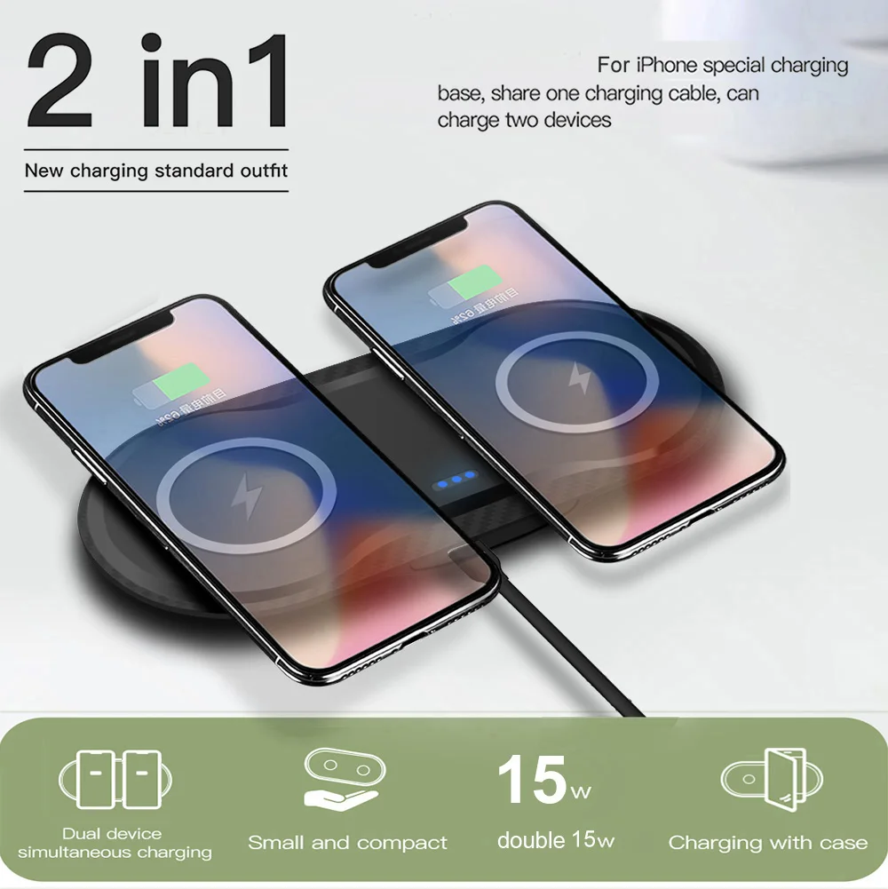 30w double qi wireless charger pad for iphone 13 12 11 xs xr x 8 airpods pro samsung s21 s20 15w dual fast charging dock station free global shipping