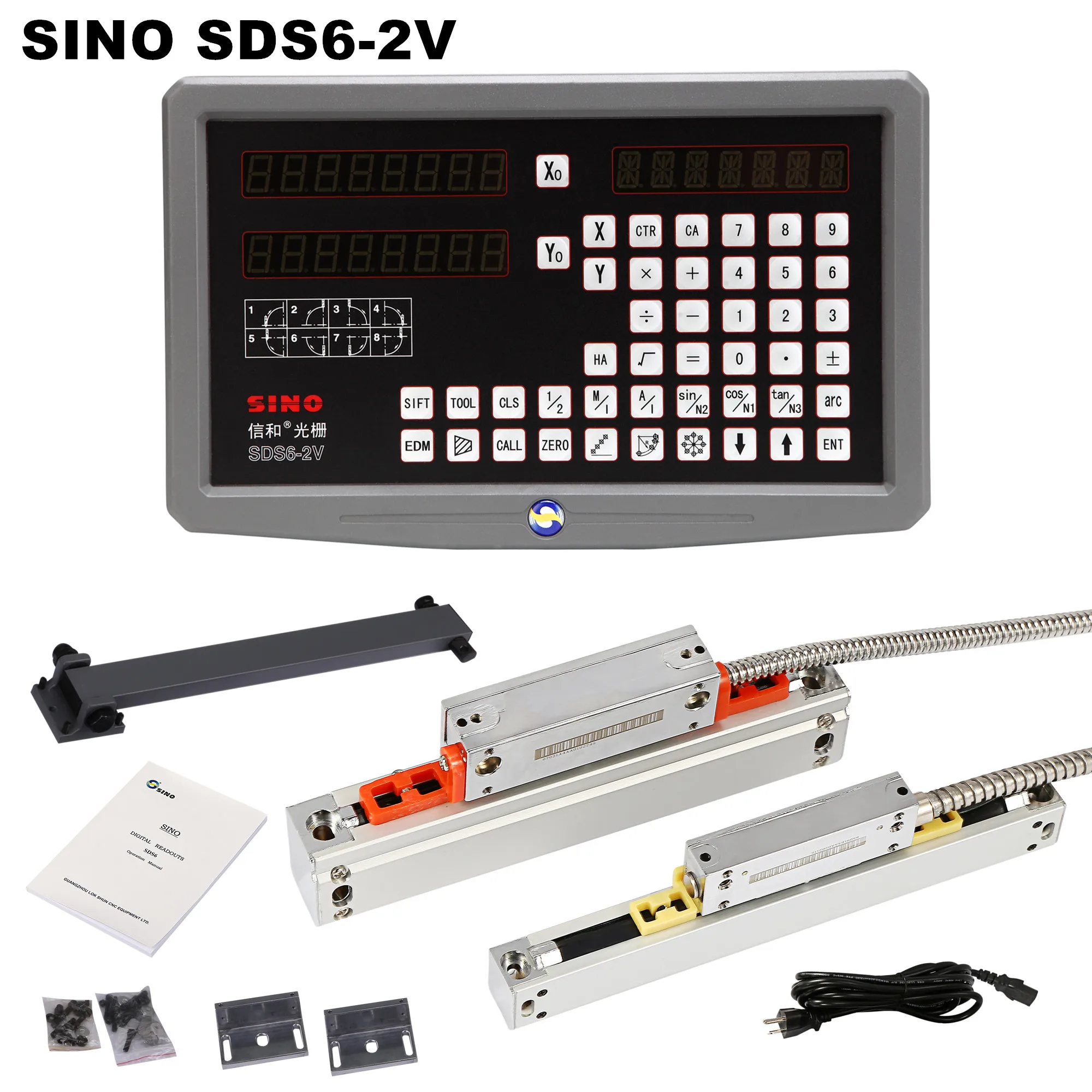 Полный набор Sino DRO Kit SDS6-2V 2-осевая цифровая индикация с линейкой 5u KA-300 и тонким