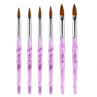 6pcs nail art brush pen pink crystal plastic handle for uv gel acrylic design painting kit different size 2 4 6 8 10 12