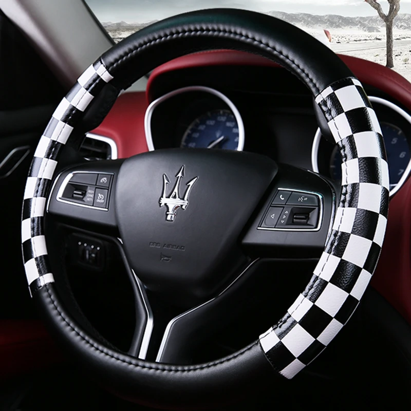 black white Чехол рулевого колеса автомобиля 38 см/1" micro fiber кожаный чехол для рулевого колеса Чехлы рулевого колеса автомобиля аксессуары для салона автомобиля - Название цвета: black white