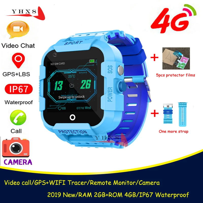 Водонепроницаемые Смарт часы IP67 с дистанционной камерой 4G GPS Wi Fi детские наручные