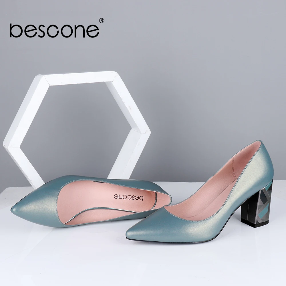 Женские офисные туфли BESCONE элегантные лодочки из овечьей кожи на квадратном