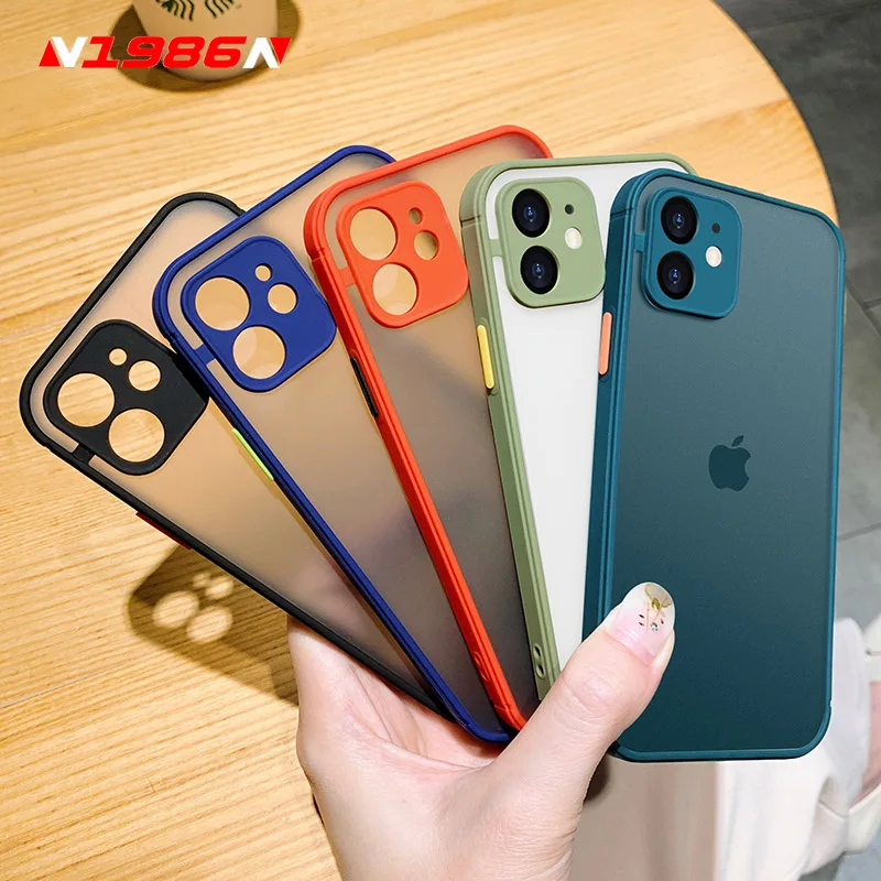 Защитный чехол для телефона с камерой iPhone 12 Mini 11 Pro Max XR XS 6S 8 7 Plus SE2 Матовый Бампер