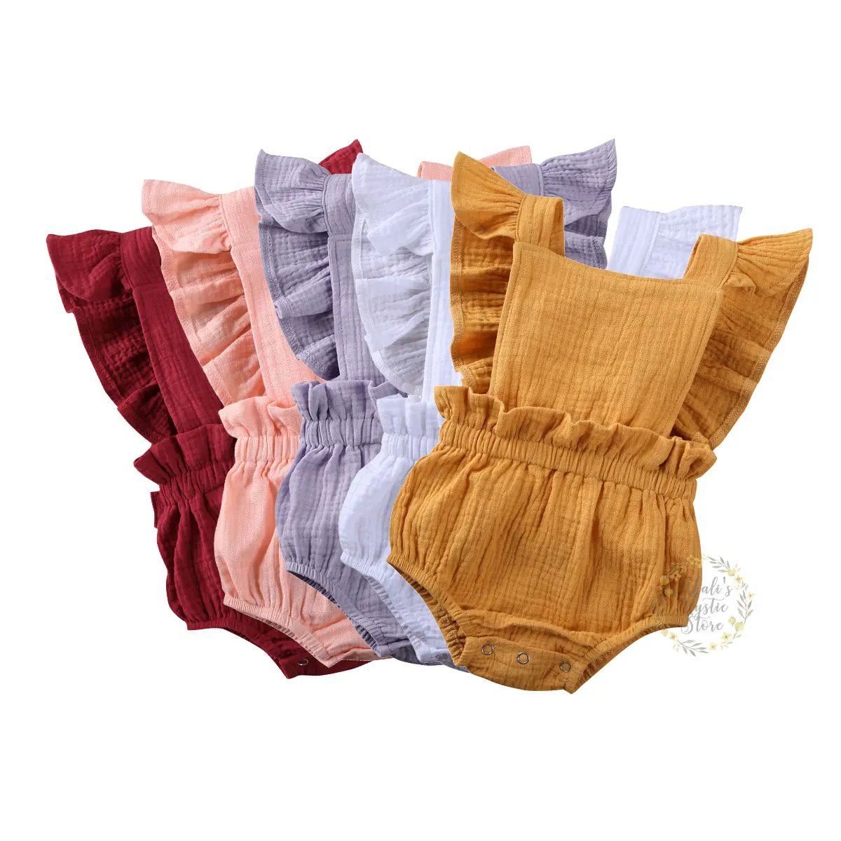 Ползунки с оборками для новорожденных девочек 0-24 месяцев однотонный Летний