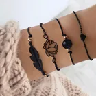 Женский плетеный браслет, черный браслет с жемчугом лотоса, 4 шт., простой и креативный, с вырезами, с любовью, новый богемный браслет, 2021