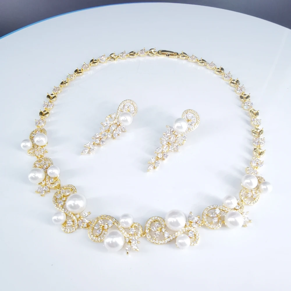 2020new fashion luxury shellpearl CZ Циркон золотое ожерелье серьги набор, свадебный банкет платье ювелирные изделия Бесплатная доставка