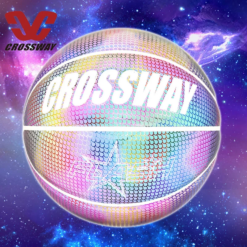 

CROSSWAY New Basketball Reflective Light Training Equipment Basket Ball High Quality PU Materia Official Size 7 Outdoor Indoor