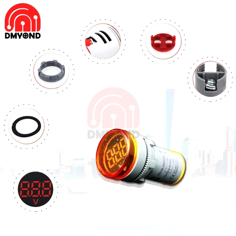 Круглый светодиодный цифровой вольтметр 0 100 в постоянный ток 12 В 24 22 мм монитор