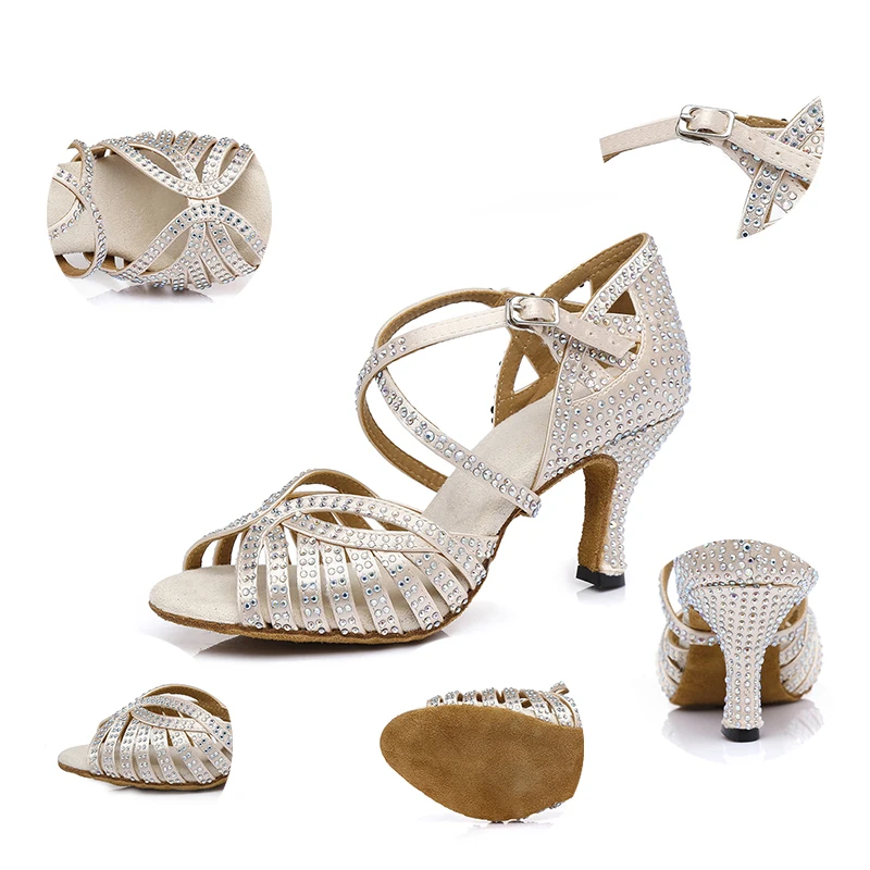 DKZSYIM танцевальная обувь для латинских танцев Для женщин сатин Стразы сверкающие