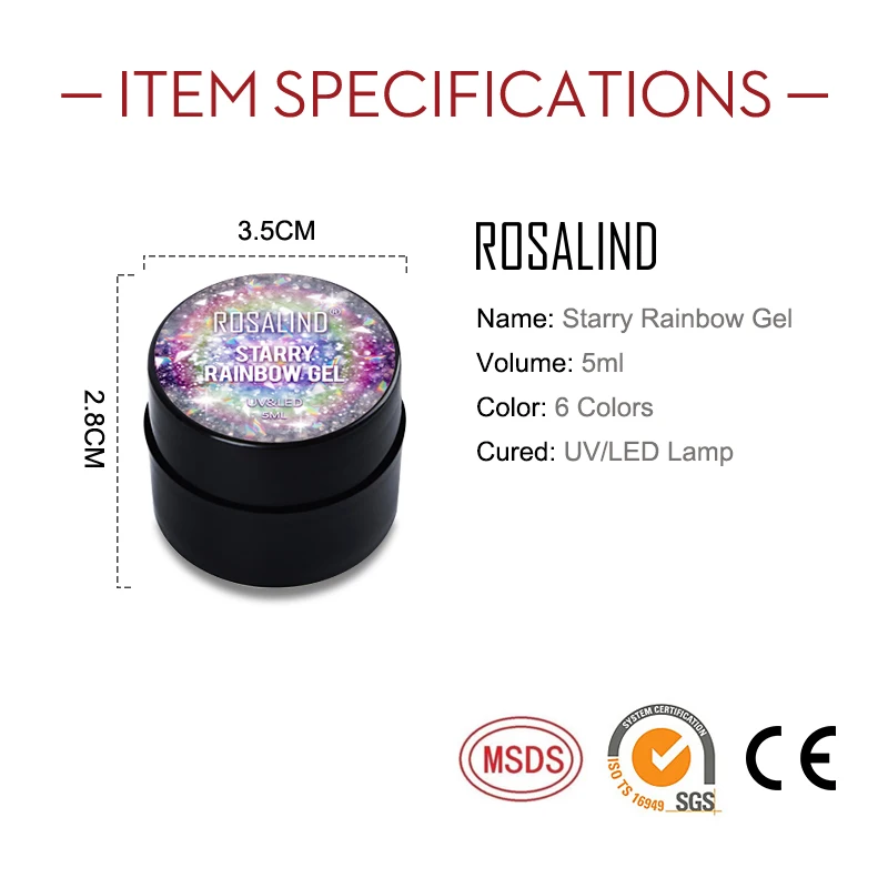 

ROSALIND Gel Nail Polish 5ml Shiny Rainbow Gel Bright Semi Permanent Nails Art For Nail Art Design Soak off LED UV Lamp