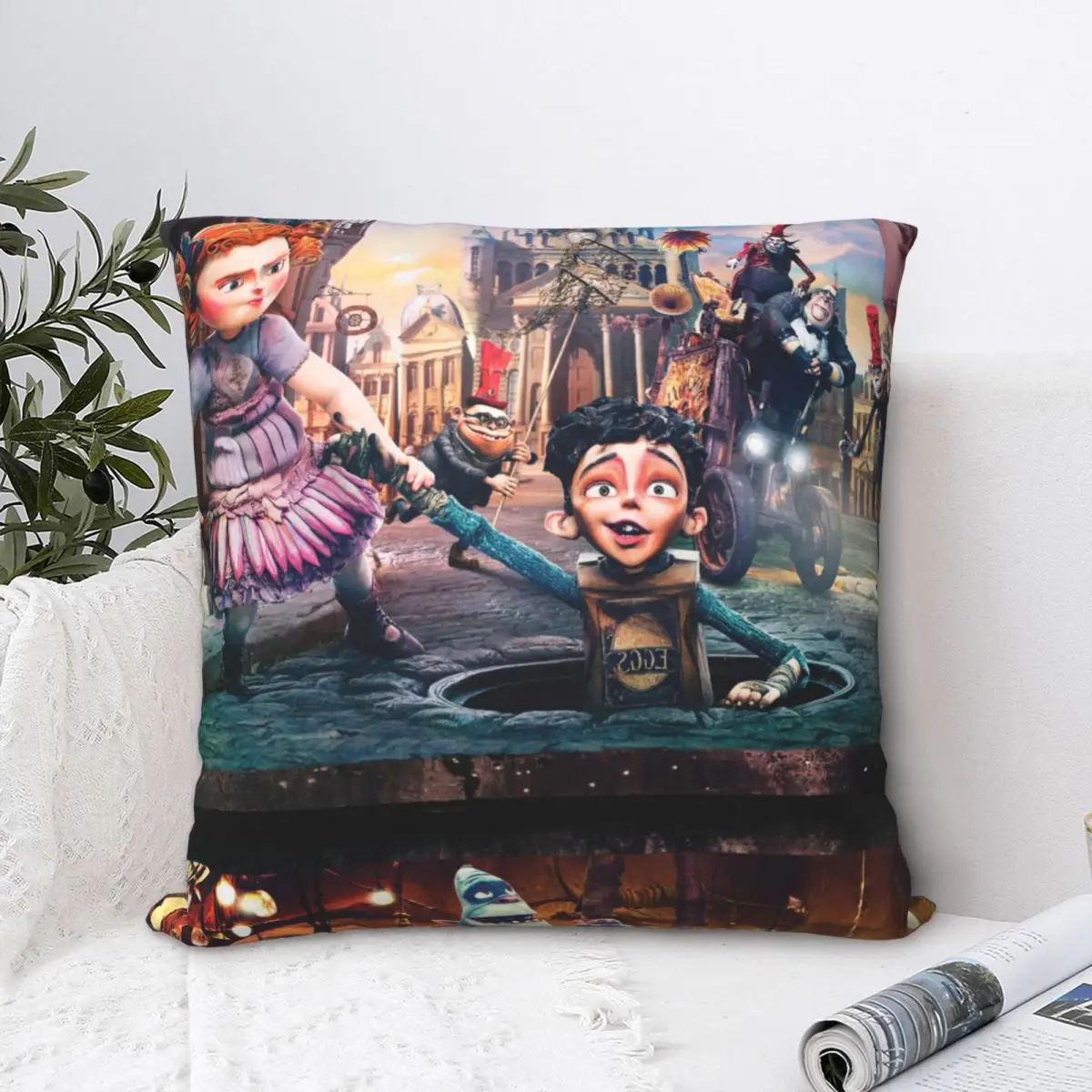 

Poster Throw Pillow Case The Boxtrolls Archibald Penelope Snatcher Fantasy Movie Cushion For Home Sofa Decorative Hug Pillowcase