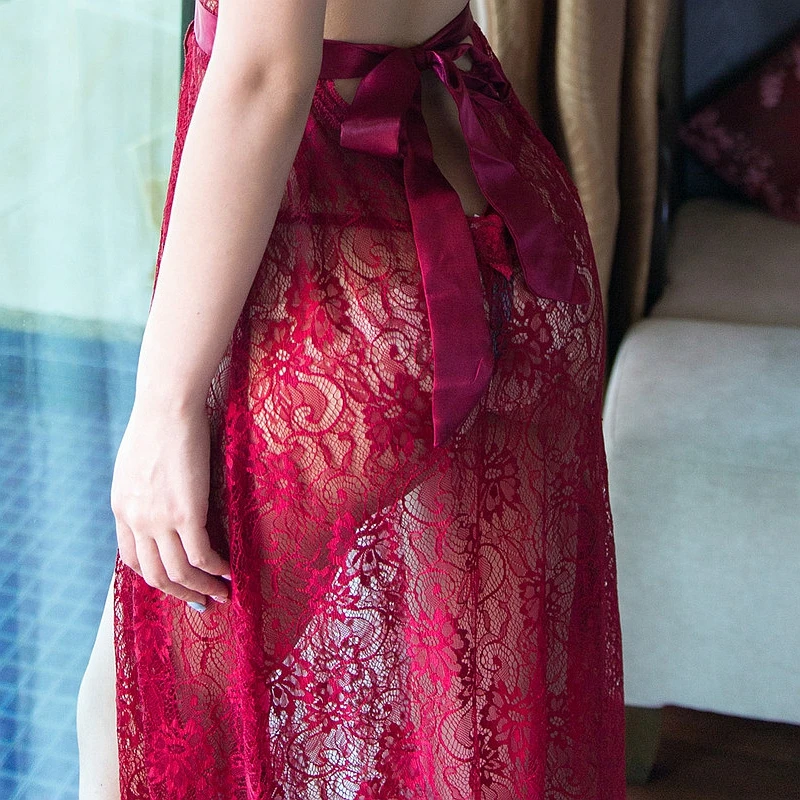 

Sexy Backless Night Dress Silk Nightwear Deep V Nightdress Young Girl Nightgown Sexy Lovely Lace Sleepwear Nightdress Home Wear