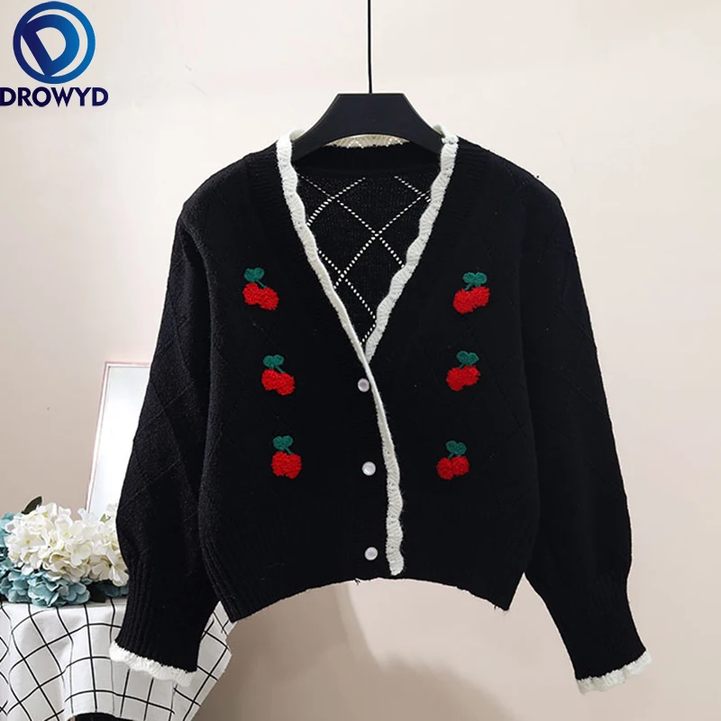 

2021 Winter Vintage Knitted Cardigan Sweater Jacket Women V-neck Long Sleeve Single-breasted Female Cardigan Sweaters Jacket