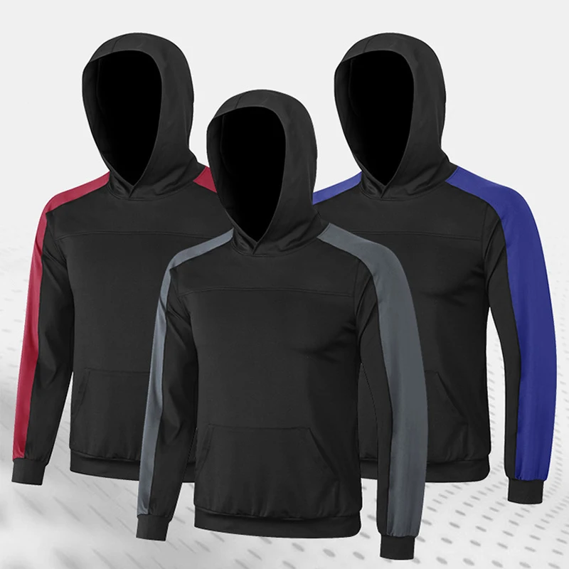

Men Running T-shirt Fitness Gym Top hooded T-shirts Fitness Workout Quick Dry T-shirts Men's Soccer Sport Long sleeve Sportswear