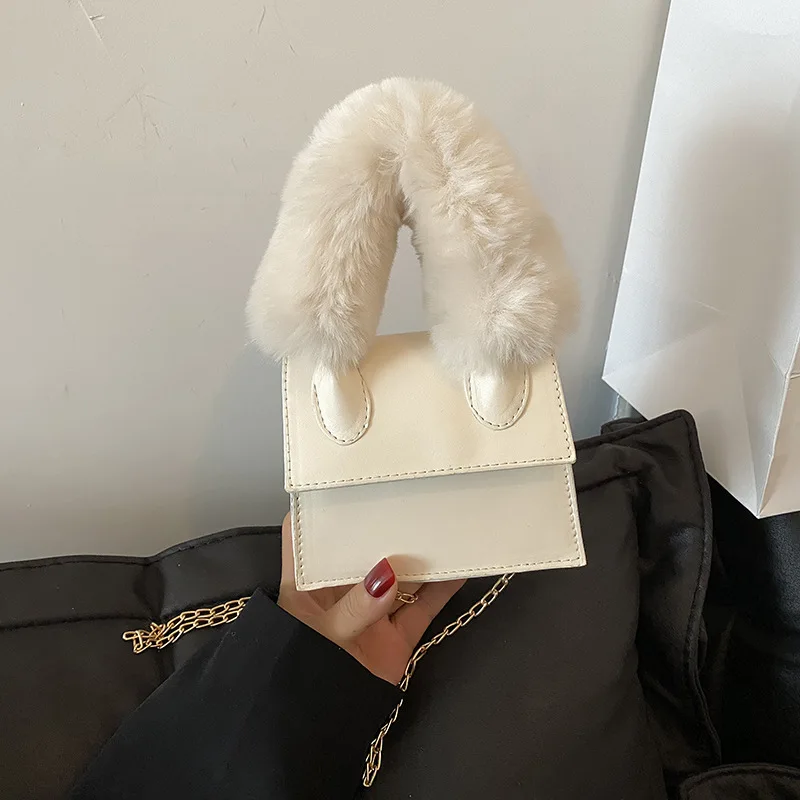 

Сумка кросс-боди Женская с плюшевой ручкой, маленькая сумочка на плечо, модный чемоданчик с цепочкой, лето-осень