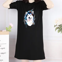 dress mini ladies loose summer dog head print t shirt dresses korean short sleeve casual streetwear pullover dress