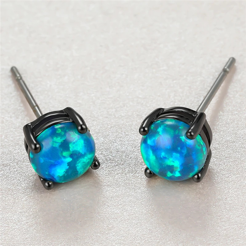 Винтажные женские серьги с голубым опалом маленькие серьги-гвоздики из черного
