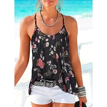 2021 Flower Boho Print Camis Womens Large Size Beach Casual Tops Summer Sleeveless T-shirt O-neck Loose T Shirt Fashion Lady Tee
