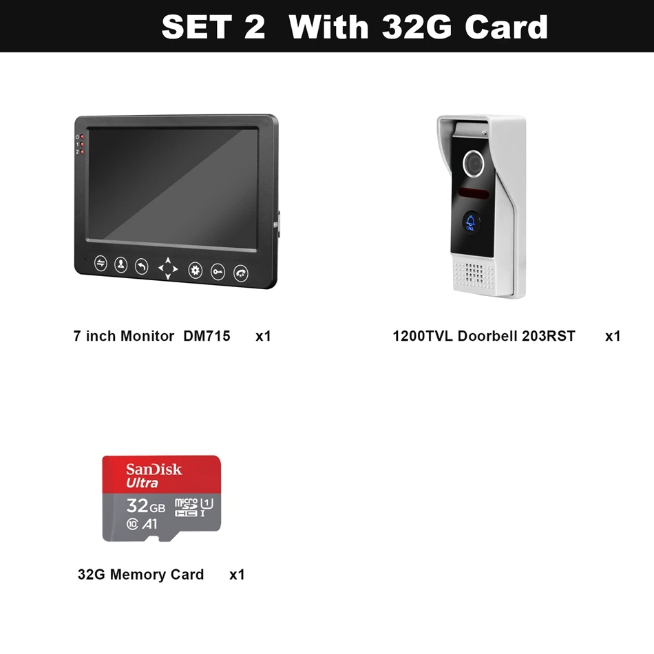 SET 2 with 32G Система видеодомофона HomeFong 1200TVL, широкий угол, поддержка движения, запись для системы безопасности дома, дверной звонок, камера - Цвет: SET 2 with 32G