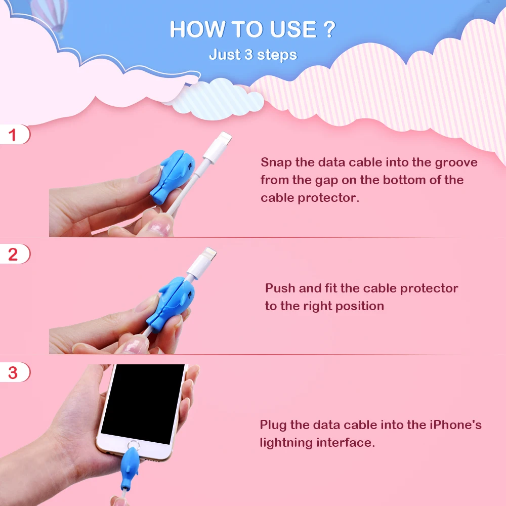 CHIPAL Милая защита кабеля в виде животного для iPhone USB Кабельный органайзер Chompers Wire