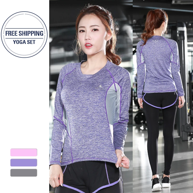 Футболки + штаны 2 предмета в комплекте для женщин Йога Спортивный костюм
