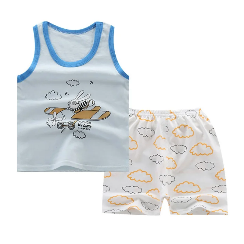 Летний комплект одежды для маленьких мальчиков и девочек летняя хлопковая