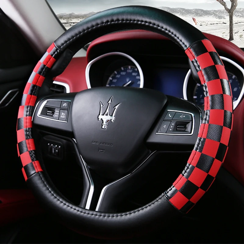 black red Чехол рулевого колеса автомобиля 38 см/1" micro fiber кожаный чехол для рулевого колеса Чехлы рулевого колеса автомобиля аксессуары для салона автомобиля - Название цвета: black red