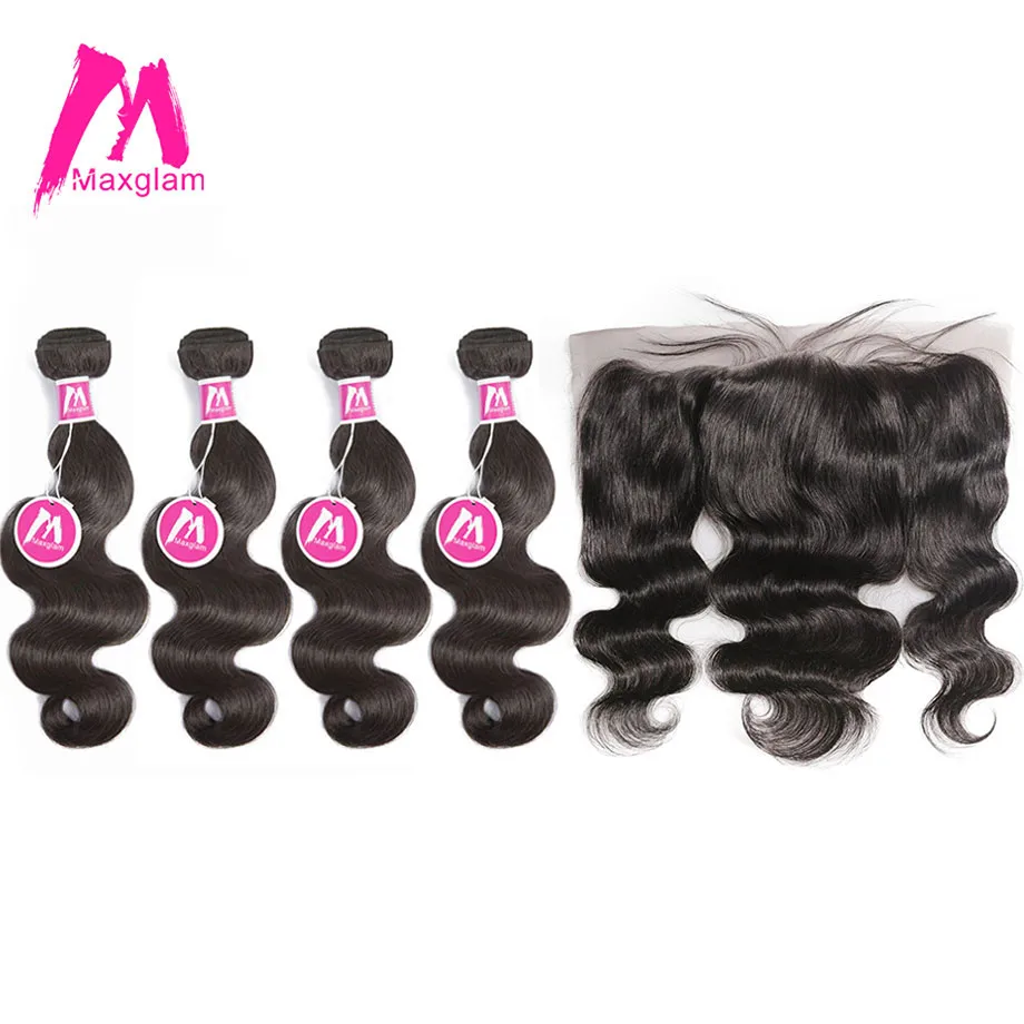 Maxglam тела волны бразильский 4 человека пучки волос с закрытием кружева