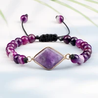 natural purple stripe onyx stone adjustable beads bracelets braided string bangle yoga bohemia handmade women men jewelry gifts