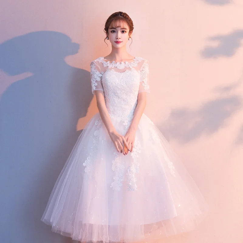 Короткое свадебное платье до середины икры; бальное платье; Robe De Mariage; аппликации; Vestido De Novia; свадебное платье; vestidos novia cortos