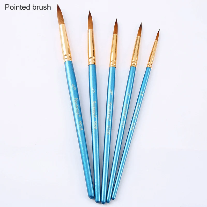 pointed head 5 шт., деревянные ручки, жемчужно-голубые детские товары для рукоделия, рисования, краски, нейлоновые волосы, многофункциональные краски, набор кистей, акварельная гуашь - Цвет: pointed head
