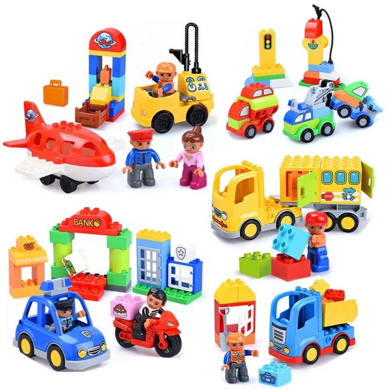 

Diy Busy City Site Truck Building Blocks Duploed Bricks Toys for Children Christmas Gifts Education
