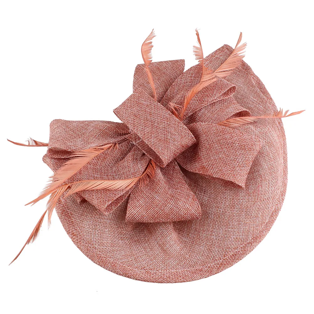 Перо Fascinators Жокейские шапочки для Для женщин Элегантный светло-голубой цвет имитация чародей шляпа девушек вечернее свадебное платье Шапки SYF66 - Цвет: peach