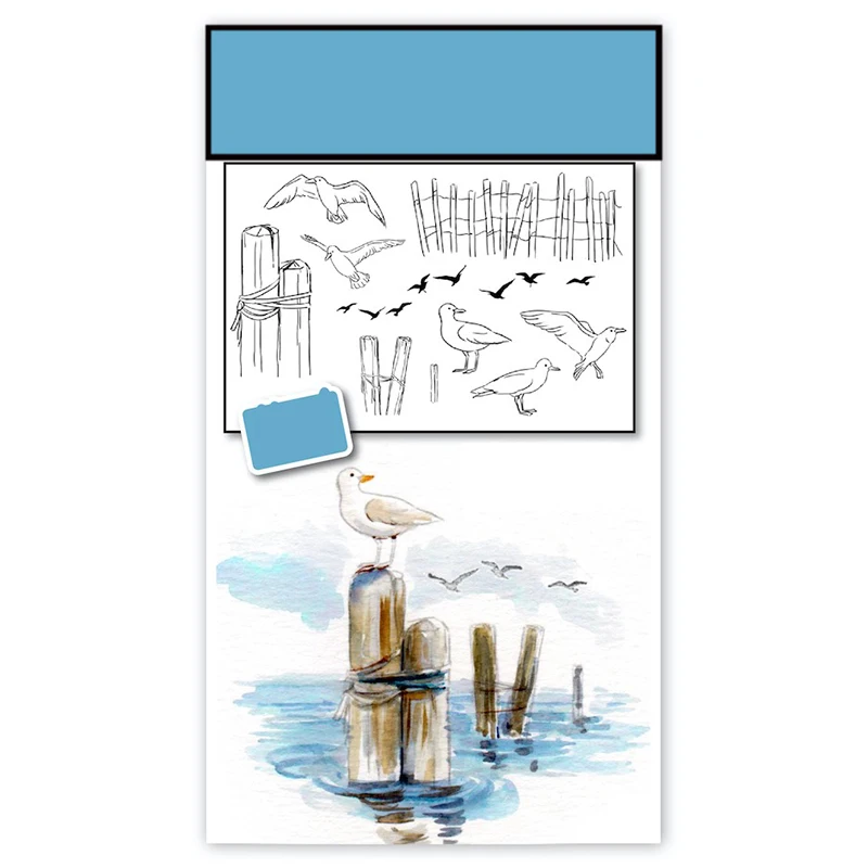 

2021 New Branches Fence Seagull Pattern Clear Stamps For Craft Making Watercolor Painting Card Scrapbooking No Metal Cutting Die