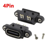 50pcs usb type c connector 4pin waterproof female micro usb c jack socket port with screw power charging interface dock