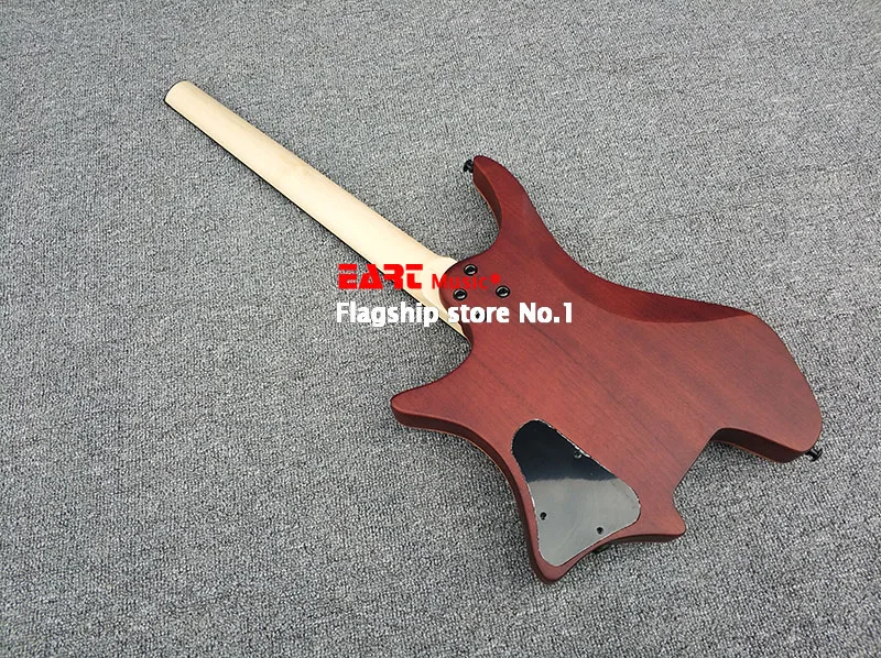 

High-end headless electric guitar, tiger maple veneer, red paint, matte paint, maple neck, portable travel guitar, musical instr