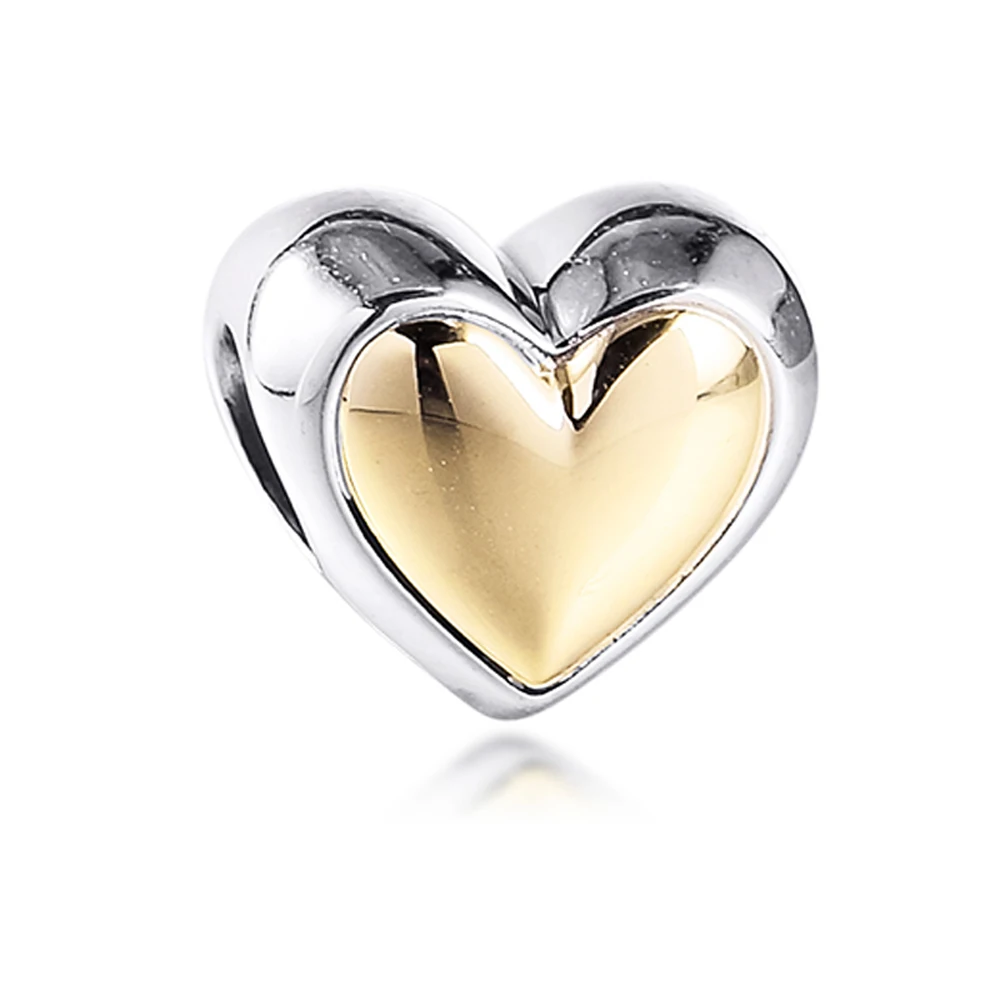 

DIY Подходит для Pandora шармы браслеты куполообразные Золотые сердца бусины 100% 925 пробы-серебро-ювелирные изделия Бесплатная доставка