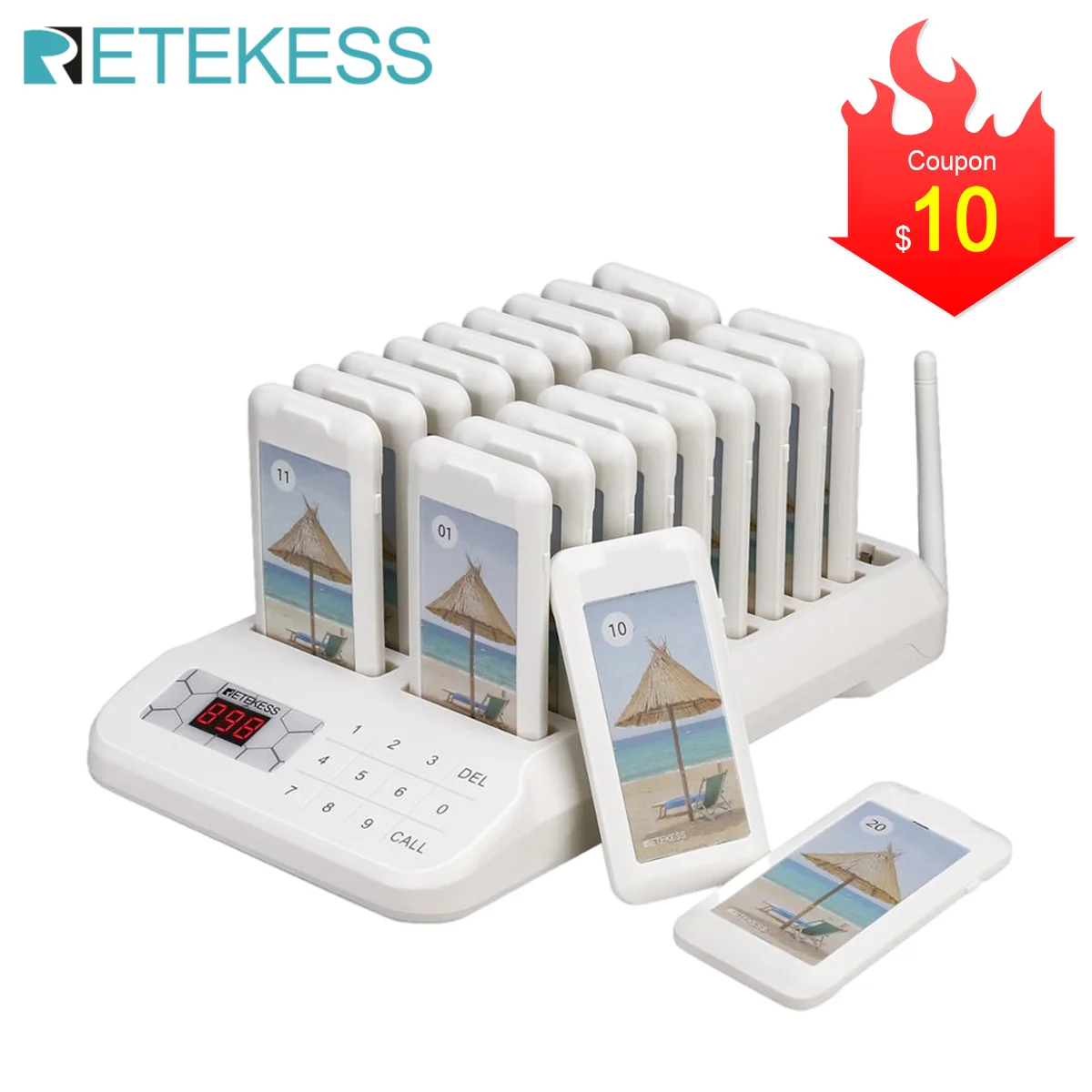 Retekess TD172 Restaurant Pager Calling Paging Queuing System 20 Coaster Beeper Buzzers For Cafe Food Court Clinic Beauty Salon