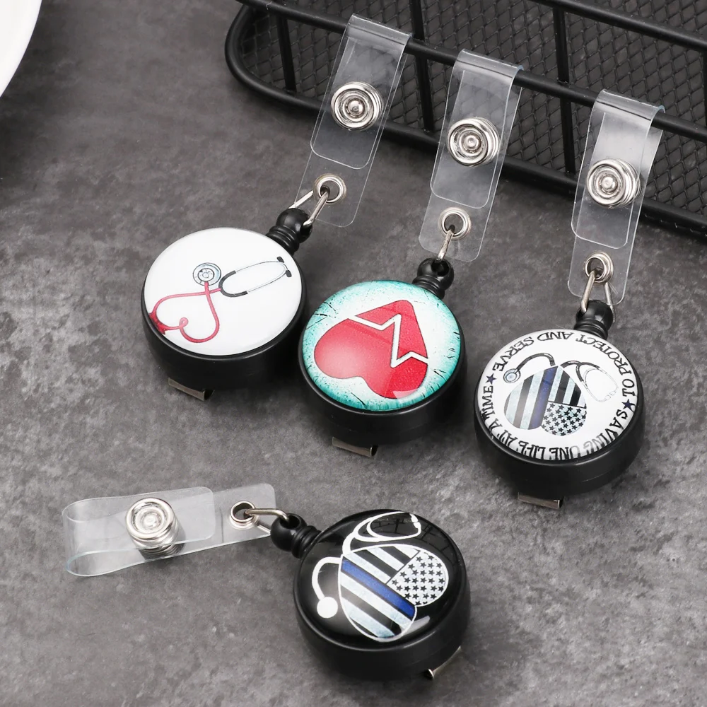 

Cartoon Cute Heart-shaped Retractable Badge Reel Nurse Display ID Name Card Badge Holder Mini ID Lanyard KeyRing Office Supplies