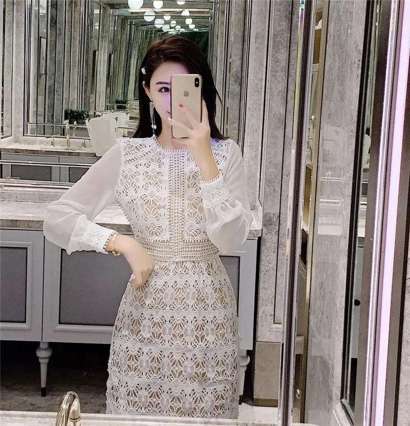 Женское шифоновое платье SMTHMA лоскутное кружевное с длинным рукавом и высокой