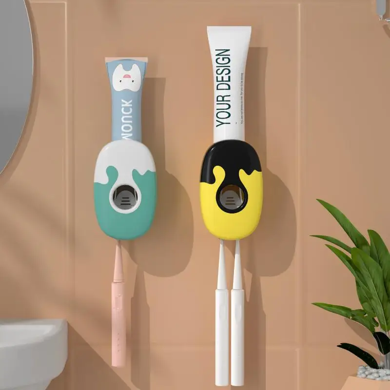 

Toothpaste Dispenser Wall Mount No Drills Durable Quantitative Extrusion Easy Installation Dust-proof Bathroom Accessories