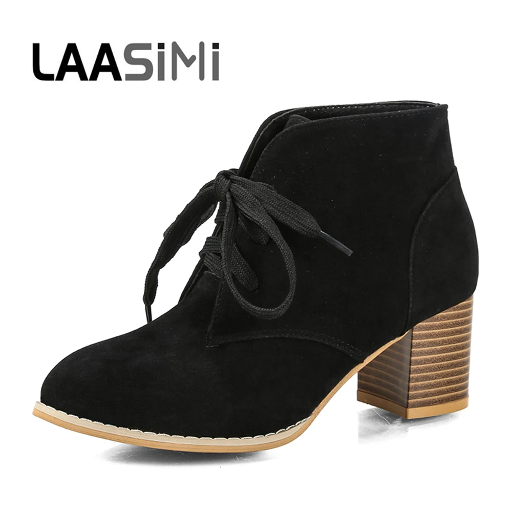 LAASIMI модные женские туфли на высоком каблуке повседневные зимние сапоги черные