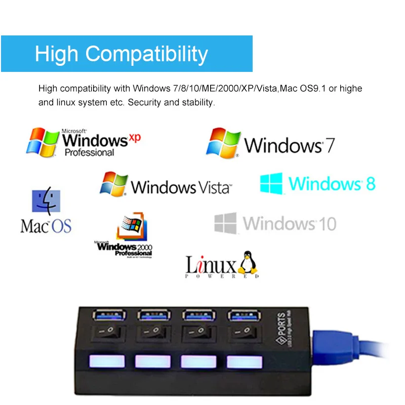 USB 3 0 концентратор 4/7 порт несколько высокая скорость 5 Гбит/с вкл/выкл.