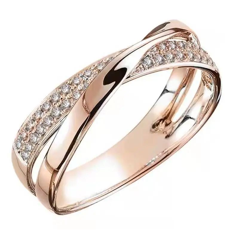 

Newest Fresh Two Tone X Shape Cross Ring for Women Wedding Trendy Jewelry Dazzling CZ Stone Large Modern Rings Anillos