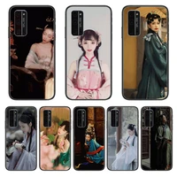 chinese girl classic phone case hull for huawei honor 8 9 10 20 30 a s lite pro 5g i black back soft cell cover pretty
