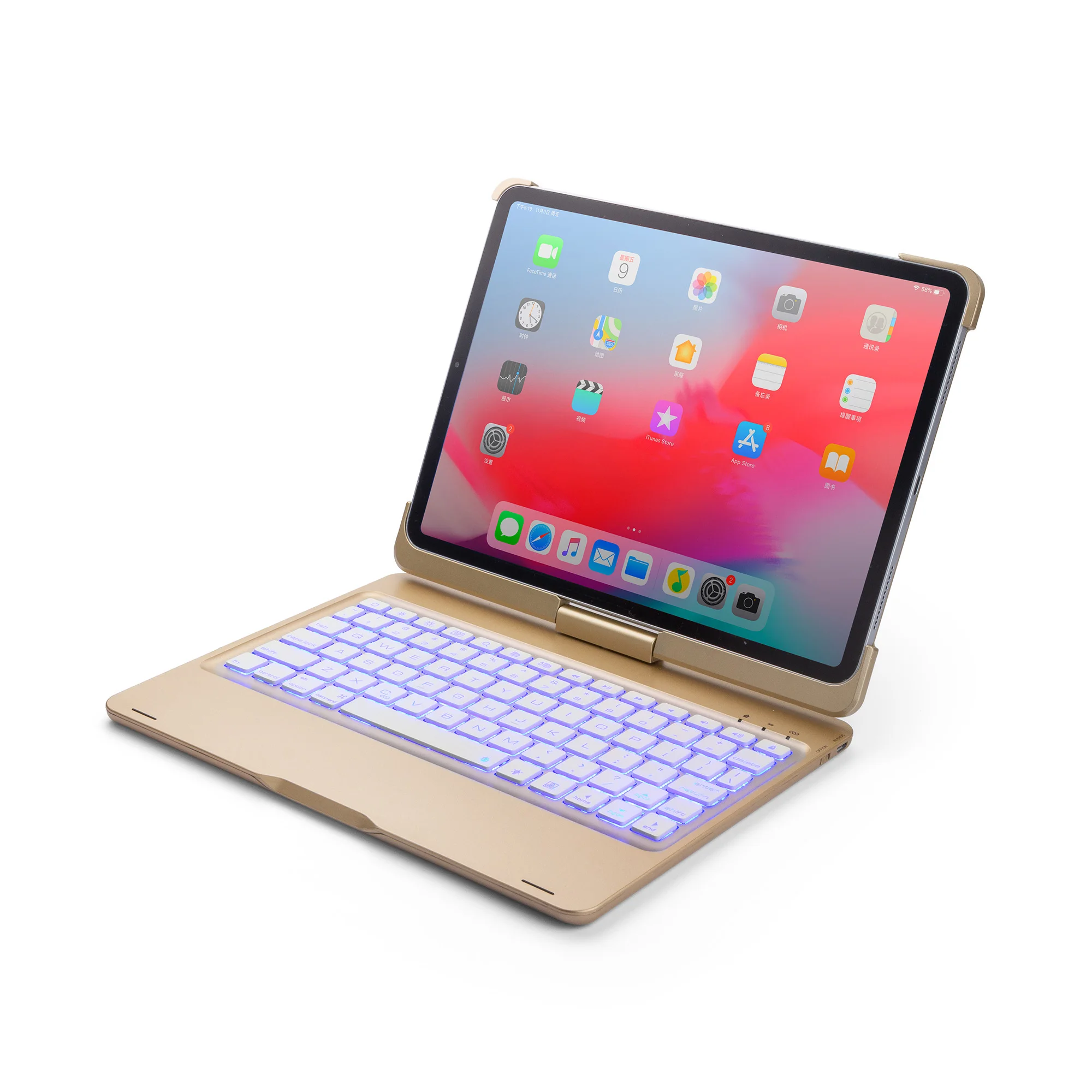 for ipad 10 2 2019 8 th 2020 rotate colorful backlight wireless bluetooth keyboard case cover aluminum alloy fundas free global shipping