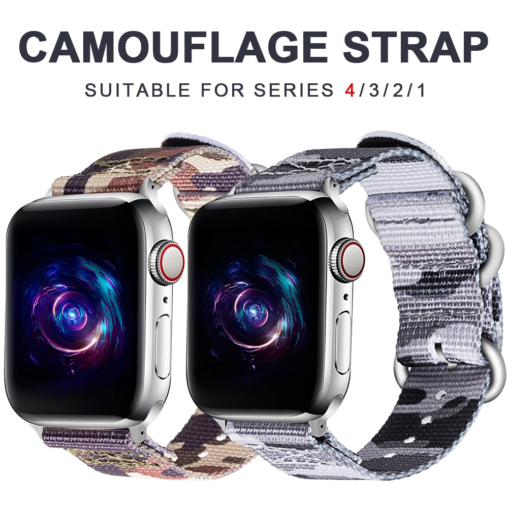 Нейлоновый ремешок для apple watch 5/4/3/2/1 спортивный Камуфляжный с тремя кольцами