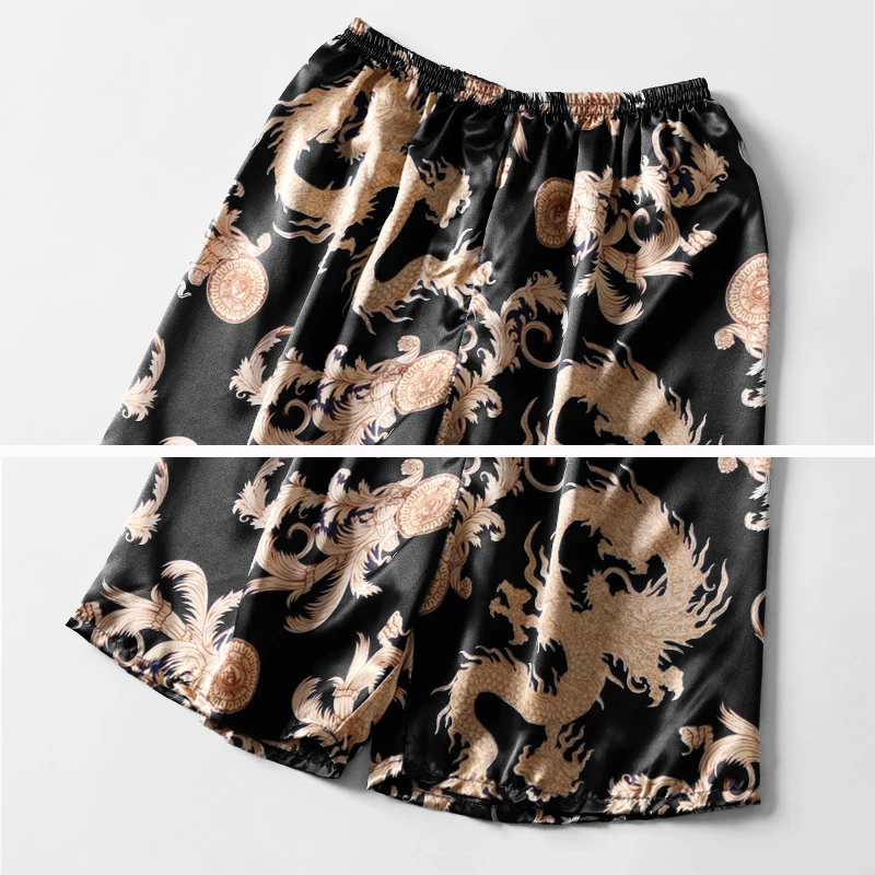 Мужская пижама шелковистая Повседневная Ночная рубашка шорты для сна летние