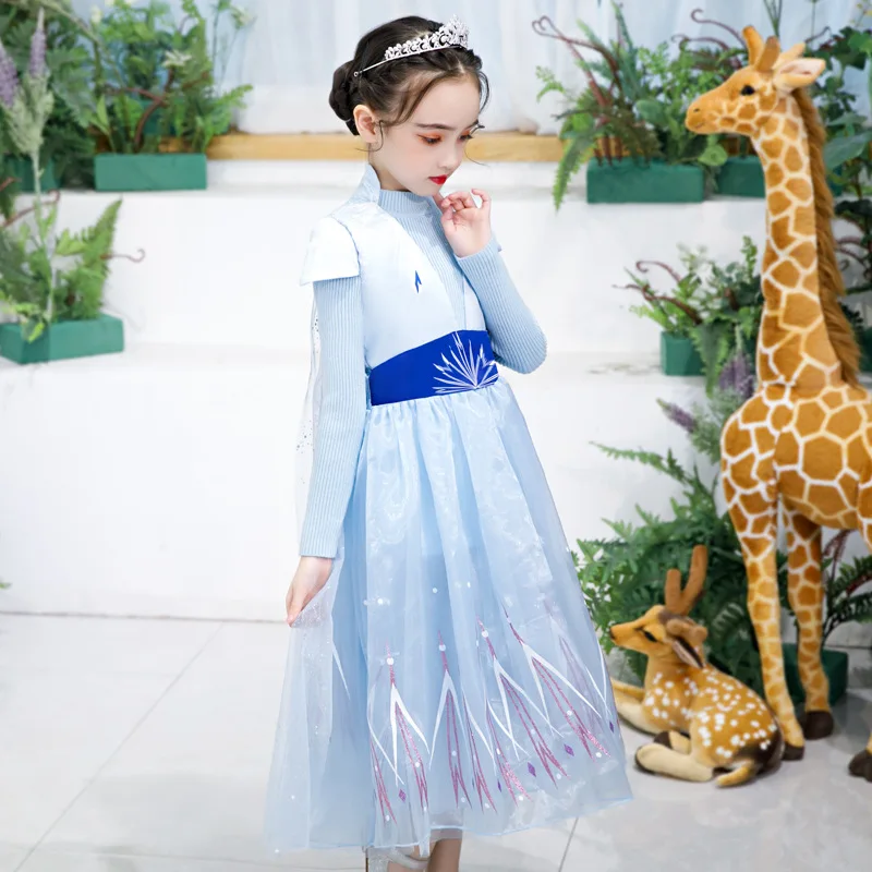 Новинка платье для девочек Эльза 2 костюм Снежной королевы детский зимний теплый