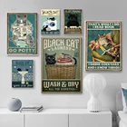 Умственная черная кошка плакат мыть ваши лапы Художественная печать винтажные Hello милые щеки забавная ванная Холст Картина стирка домашний декор